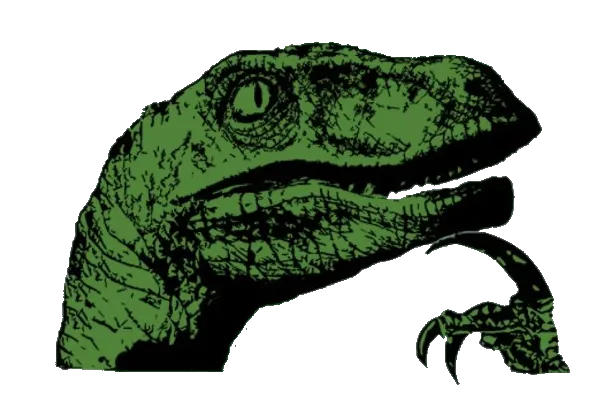 Philosoraptor meme, the philosopher dinosaur with its claw on its chin, thinking
