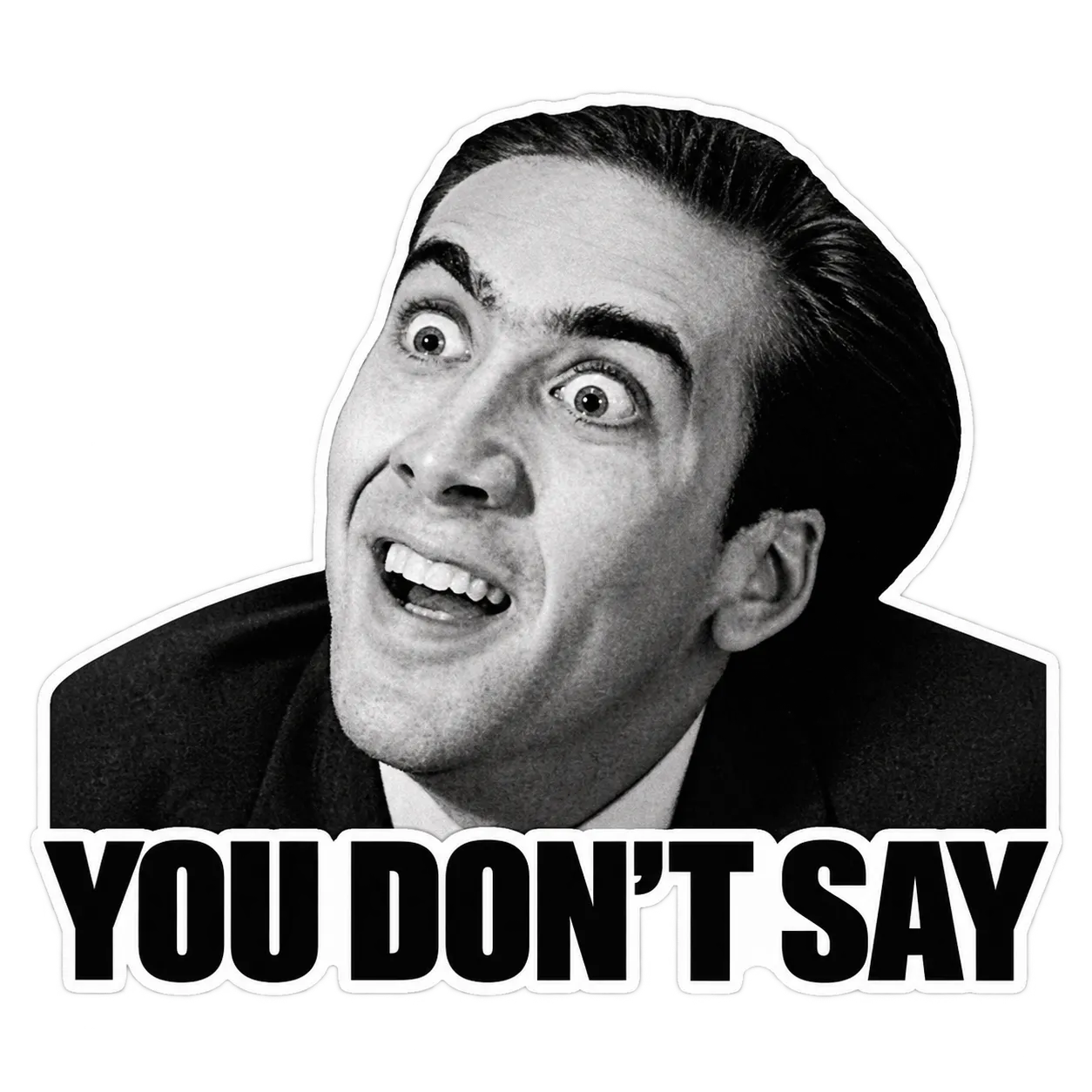 Nicolas Cage meme with wide-open eyes and the caption "You don't say"