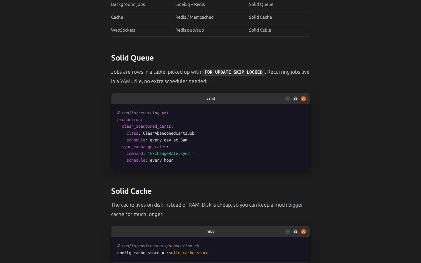 A Yaru post with YAML and Ruby code blocks styled as GNOME windows